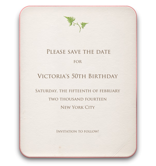 Save the Date Card with pink border and floral design.