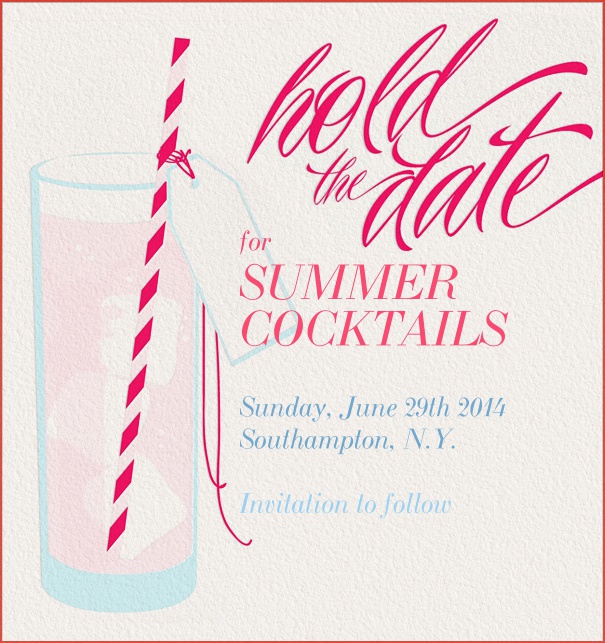 Summer-like Save the Date Card for cocktail parties with cocktail glass and editable text.