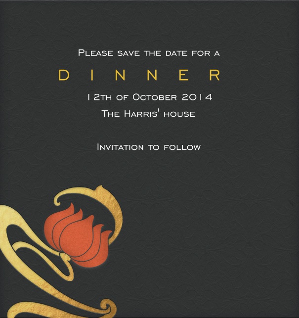 Modern Art Nouveau Dinner Save the Date Online with Flower.