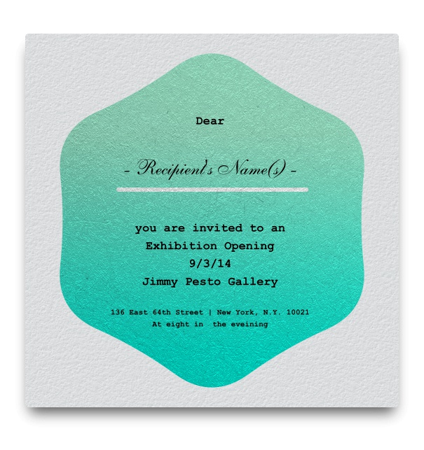 Michaels Show - Free designs White & turquoise green simple minimal formal invitation with green hexagon text box and Name of Recipient.