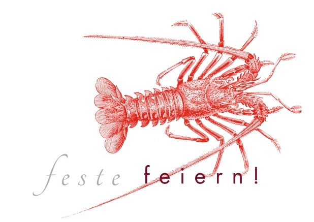 Online Einladungskarte mit rotem Krebs und den Worten "Feste feiern".