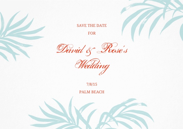 White card with three palm leaves and editable text.