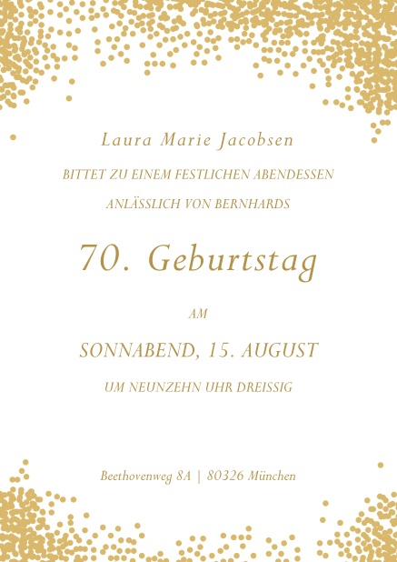 Online Einladung mit Glitzerecken zum 70. Geburtstag.