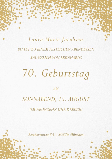 Einladung mit Glitzerecken zum 70. Geburtstag.