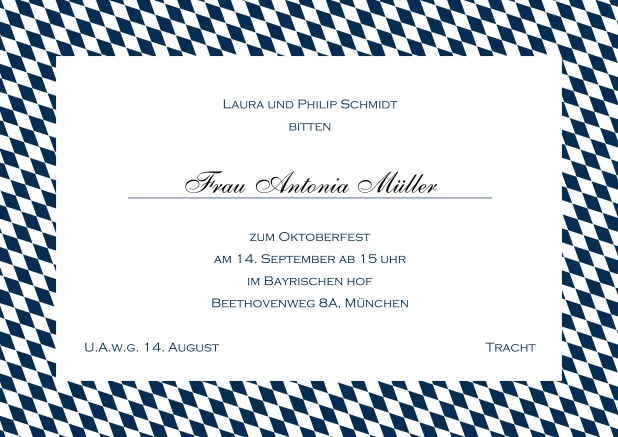 Online Einladungskarte mit bayerischen Rautenflaggen in verschiedenen Farben. Marine.