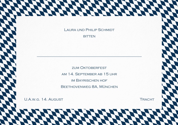 Einladungskarte mit bayerischen Rautenflaggen für Trachteinladungen. Marine.