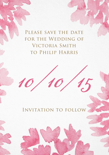 Save the date card with water roses in water color.