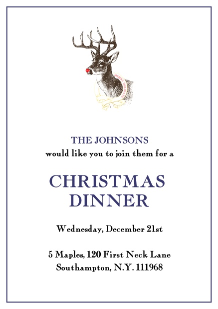 Online Christmas party invitation with Christmas bird and red frame Navy.