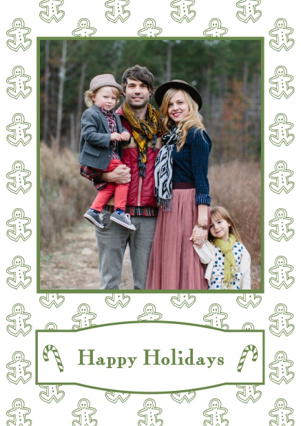 Online Christmas card with large photo field surrounded by cinnomom cookies. Green.