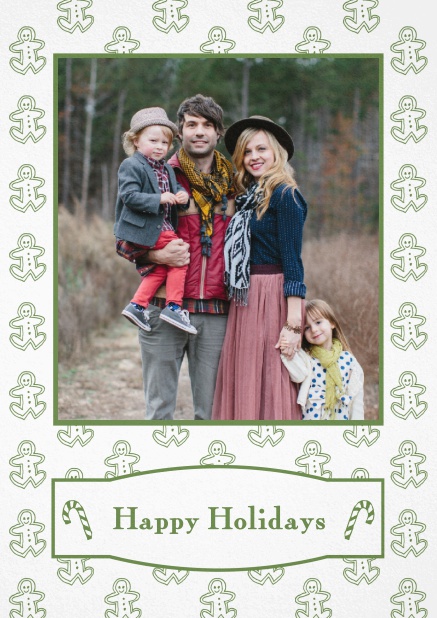 Christmas card with large photo field surrounded by cinnomom cookies. Green.