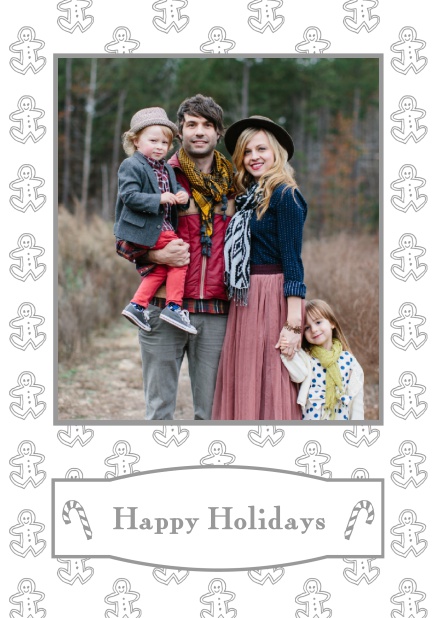 Cinnamom cookies - Grey - Christmas cards Online Christmas card with large photo field surrounded by cinnomom cookies. Grey.