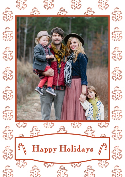 Cinnamom cookies - Red - Christmas cards Online Christmas card with large photo field surrounded by cinnomom cookies. Red.