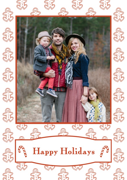 Online Christmas card with large photo field surrounded by cinnomom cookies. Red.