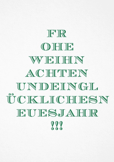 Weisse Weihnachtskarte mit Baum aus Chevalier Text mit Frohe Weihnachten und ein Glückliches Neues Jahr.