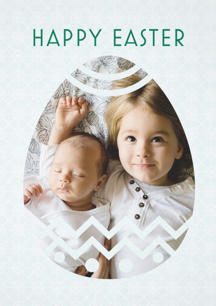 Happy Easter photo - Easter cards A lively card with Happy Easter text, yellow flowers and a photo field in egg form, perfect for Easter invitations