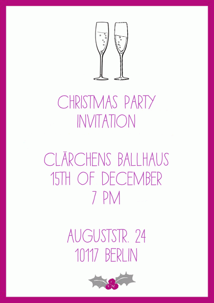 animated Christmas invitation card with 2 champagne glasses knocking each other