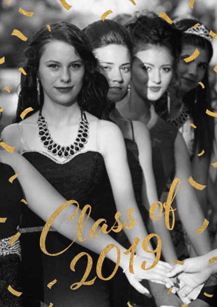 Class of 2019 shine - Graduation Class of 2019 graduation invitation card with photo and golden sparks.
