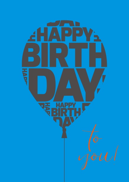 Online Happy Birthday Greeting card with large balloon. Blue.