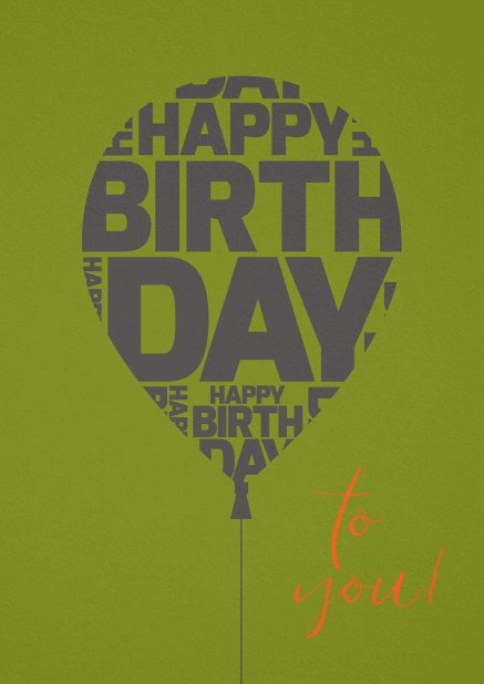 Happy Birthday Greeting card with large balloon. Green.