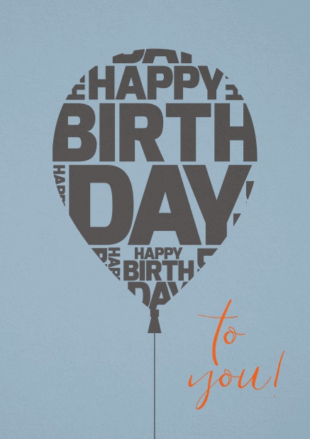 Happy Birthday Grusskarte zum Geburtstag mit großem Ballon. Grau.