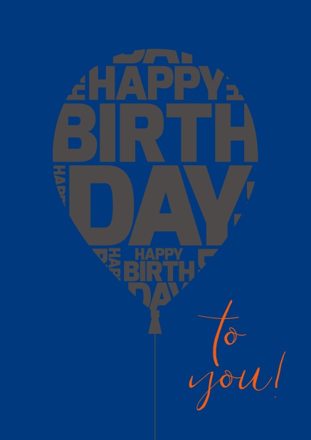 Online Happy Birthday Greeting card with large balloon. Navy.