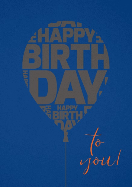 Happy Birthday Grusskarte zum Geburtstag mit großem Ballon. Marine.