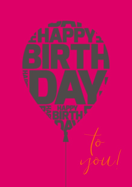 Online Happy Birthday Grusskarte zum Geburtstag mit großem Ballon. Rosa.