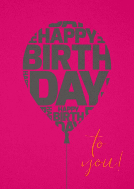 Happy Birthday Grusskarte zum Geburtstag mit großem Ballon. Rosa.