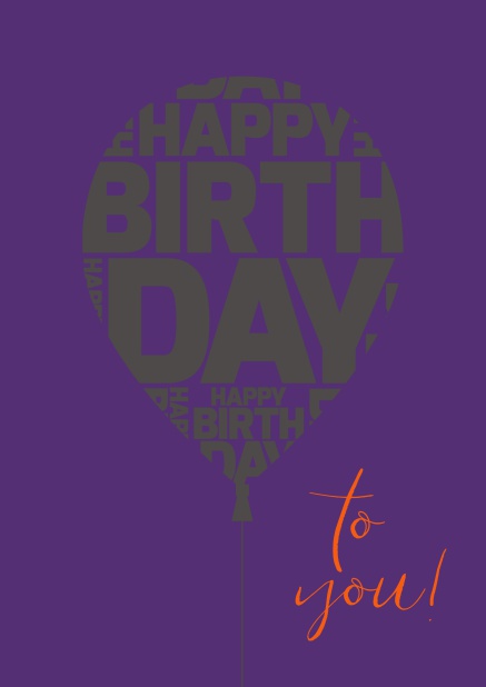 Online Happy Birthday Grusskarte zum Geburtstag mit großem Ballon. Lila.