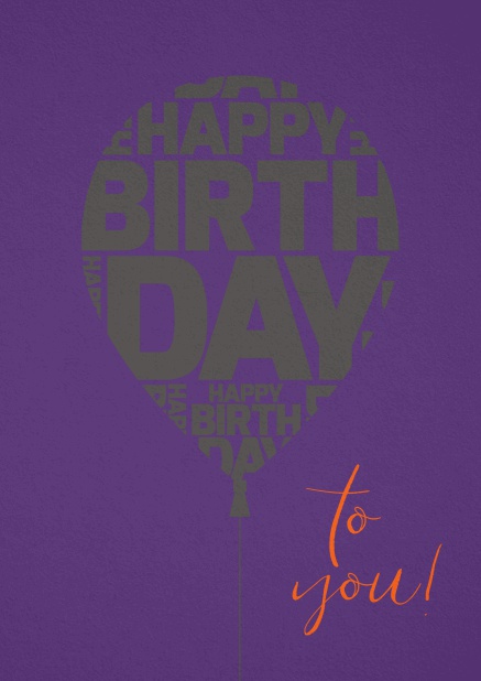 Happy Birthday Greeting card with large balloon. Purple.