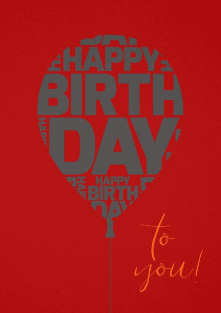 Happy Birthday Grusskarte zum Geburtstag mit großem Ballon. Rot.