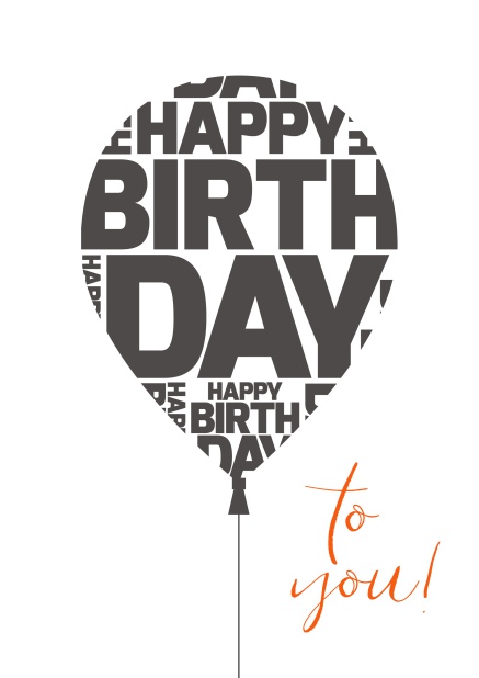 Online Happy Birthday Greeting card with large balloon. White.
