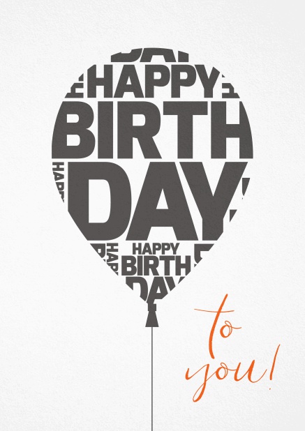 Happy Birthday Greeting card with large balloon. White.