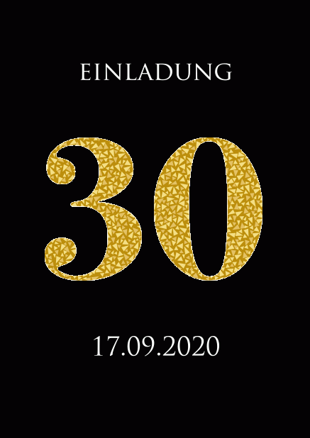 Online Einladungskarte zum 30. Jahrestag mit animierten goldenen Mosaiksteinen. Schwarz.