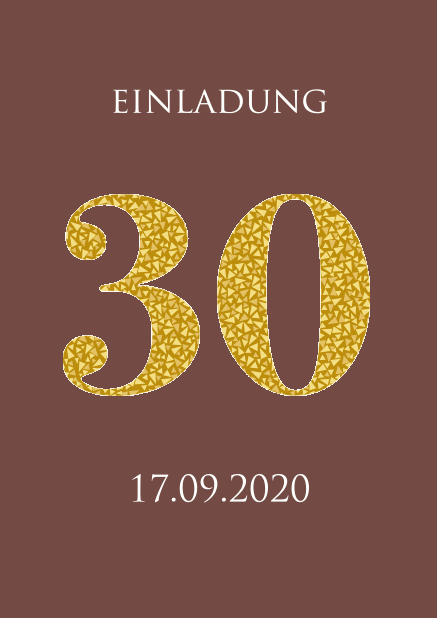 Online Einladungskarte zum 30. Jahrestag mit animierten goldenen Mosaiksteinen. Gold.