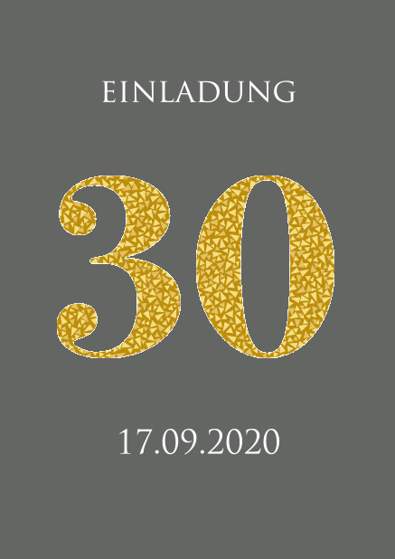 Online Einladungskarte zum 30. Jahrestag mit animierten goldenen Mosaiksteinen. Grau.
