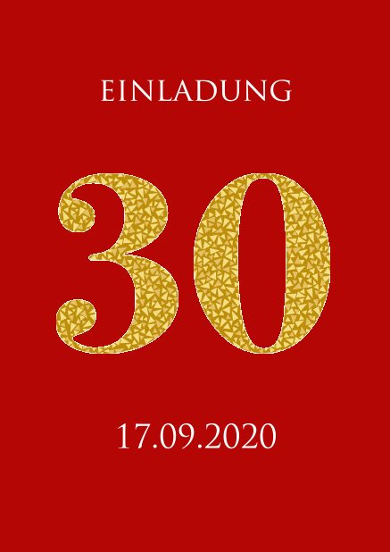 Online Einladungskarte zum 30. Jahrestag mit animierten goldenen Mosaiksteinen. Rot.