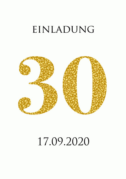 Online Einladungskarte zum 30. Jahrestag mit animierten goldenen Mosaiksteinen. Weiss.