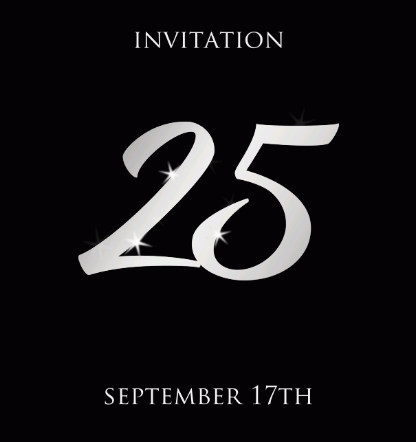 Glowing 25th anniversary - Blue - Anniversary Online Invitation card with silver 25 with animated sparkling stars Blue.