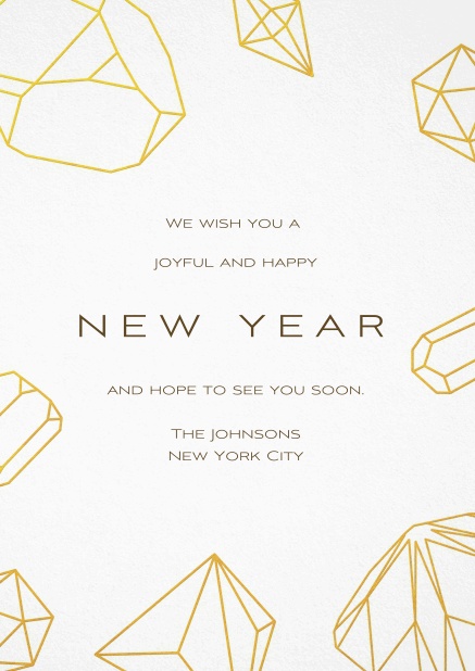 Happy New Year Greeting card with golden Diamonds