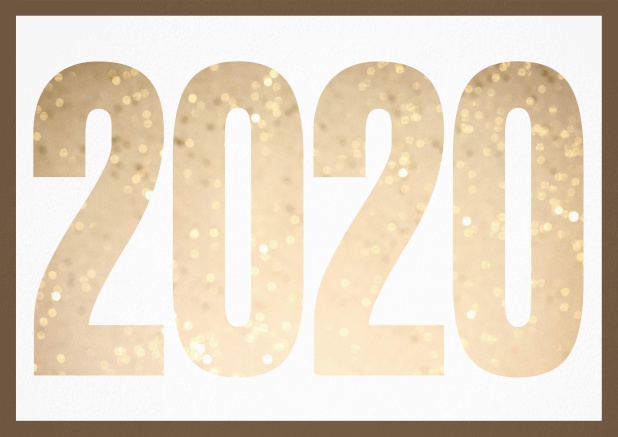 Happy New Year greeting card with cut out 2020 with golden glitter image or own photo. Gold.