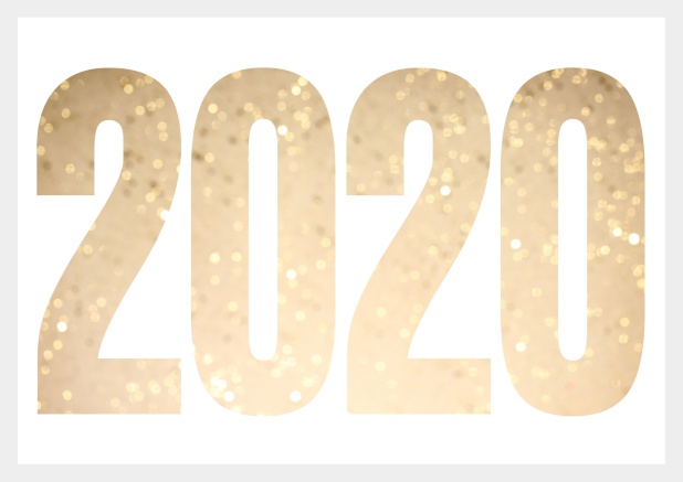 Paperless online Happy New Year greeting card with cut out 2020 with golden glitter image or own photo. Grey.