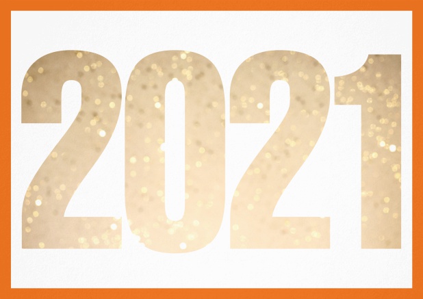 Einladungskarte mit ausgeschnittener 2021 in Querformat für eigenes Foto Orange.