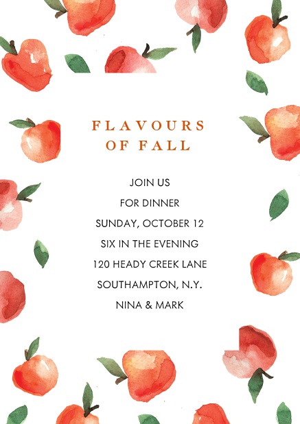 Online Invitation card with red apples White.