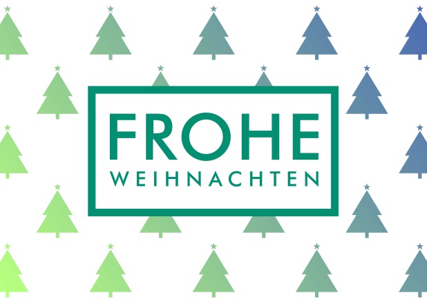 Online Weihnachtskarte mit illustrierten Weihnachtsbäumen in Grün und Blau