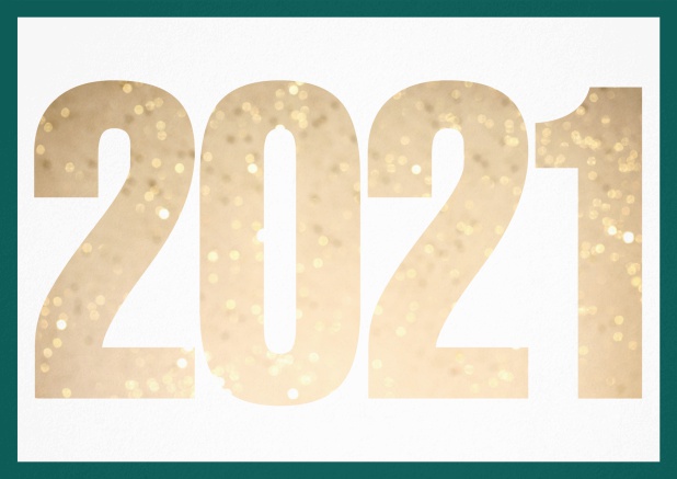 Neujahr Grusskarte mit ausgeschnittener 2021 für eigenes Foto Grün.
