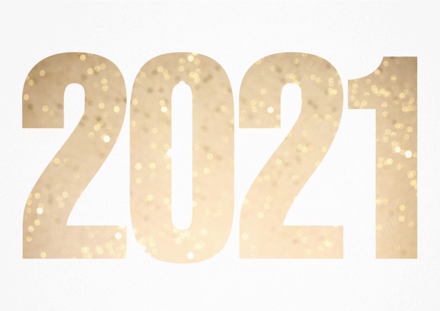 Neujahr Grusskarte mit ausgeschnittener 2021 für eigenes Foto Weiss.