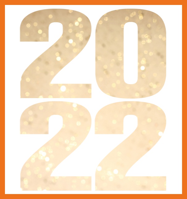 Online Grusskarte mit ausgeschnittener Zahl 2022 in Großformat Orange.