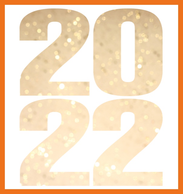 2022 feiern gross - Orange - Silvester Online Grusskarte mit ausgeschnittener Zahl 2022 in Großformat Orange.