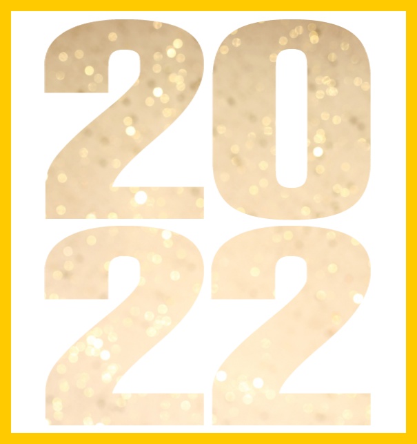 Online Grusskarte mit ausgeschnittener Zahl 2022 in Großformat Gelb.